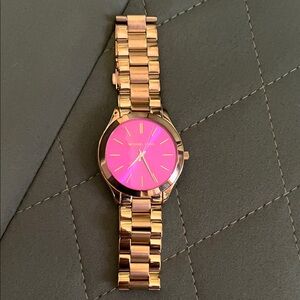 Michael Kors Rose Gold Bracelet Watch with Bright Pink Dial